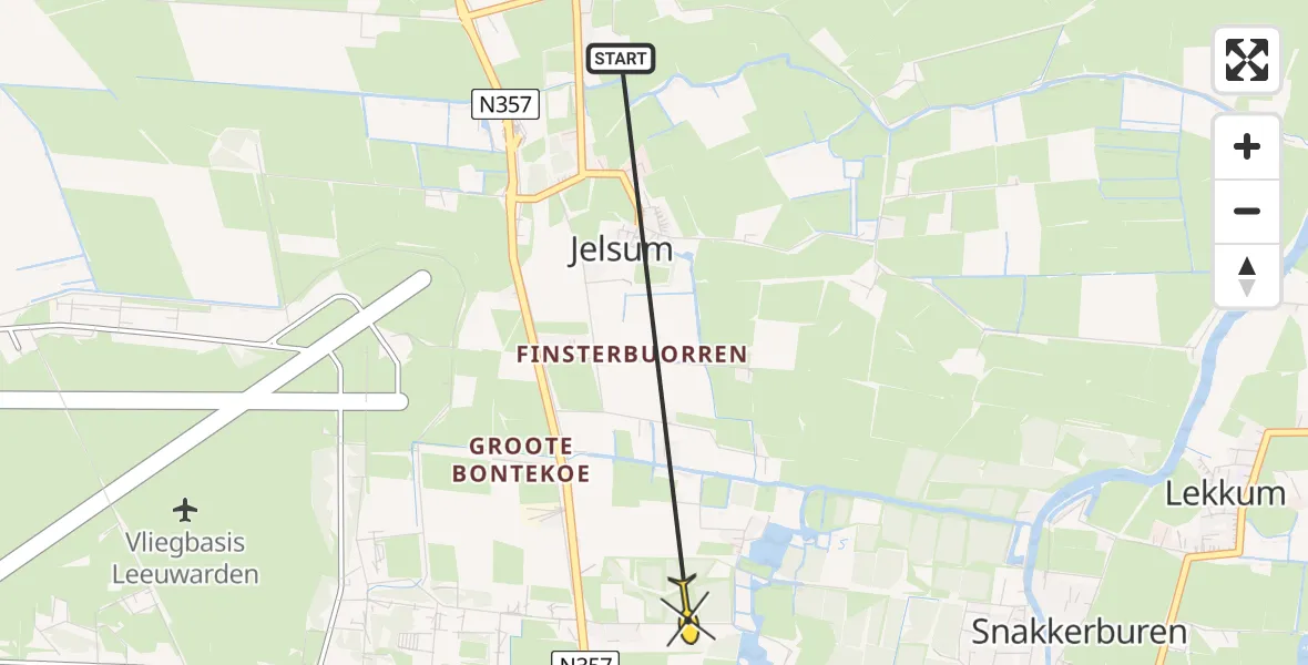 Routekaart van de vlucht: Ambulancehelikopter naar Leeuwarden