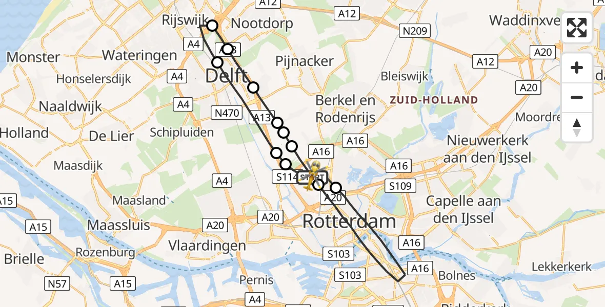 Vluchtroute Traumahelikopter Rotterdam The Hague Airport - Rotterdam The Hague Airport, 12 mei 2023, 15:12