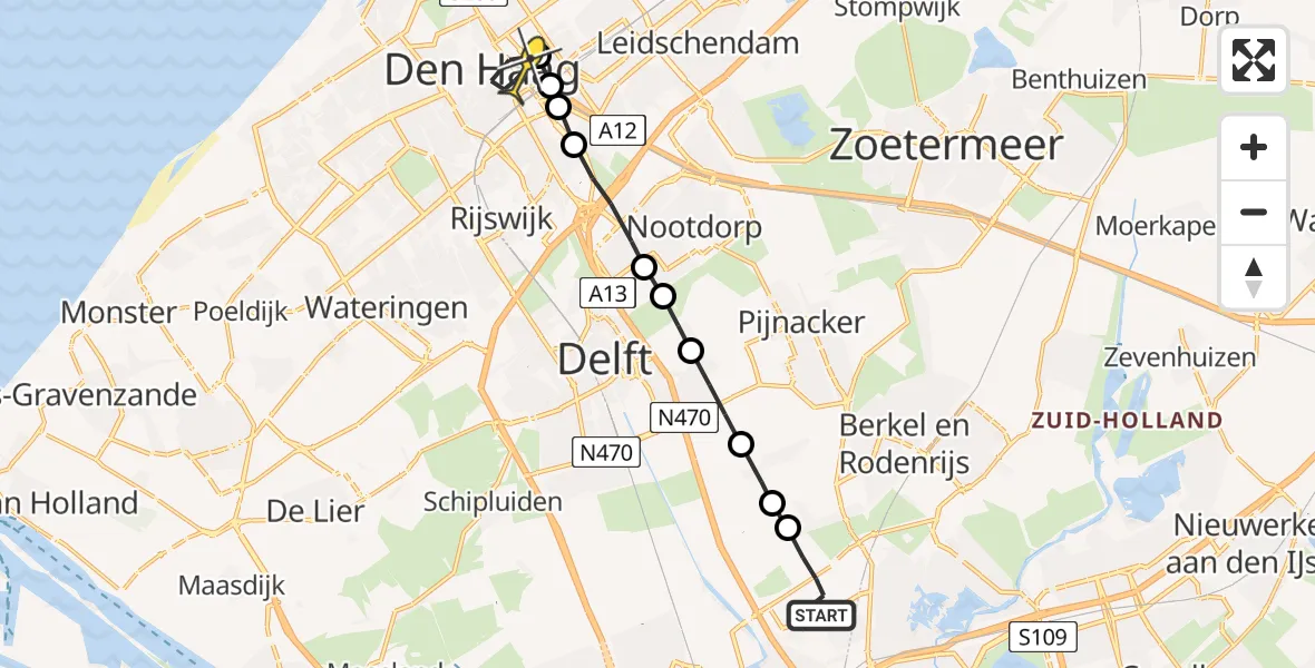 Routekaart van de vlucht: Lifeliner 2 naar Den Haag