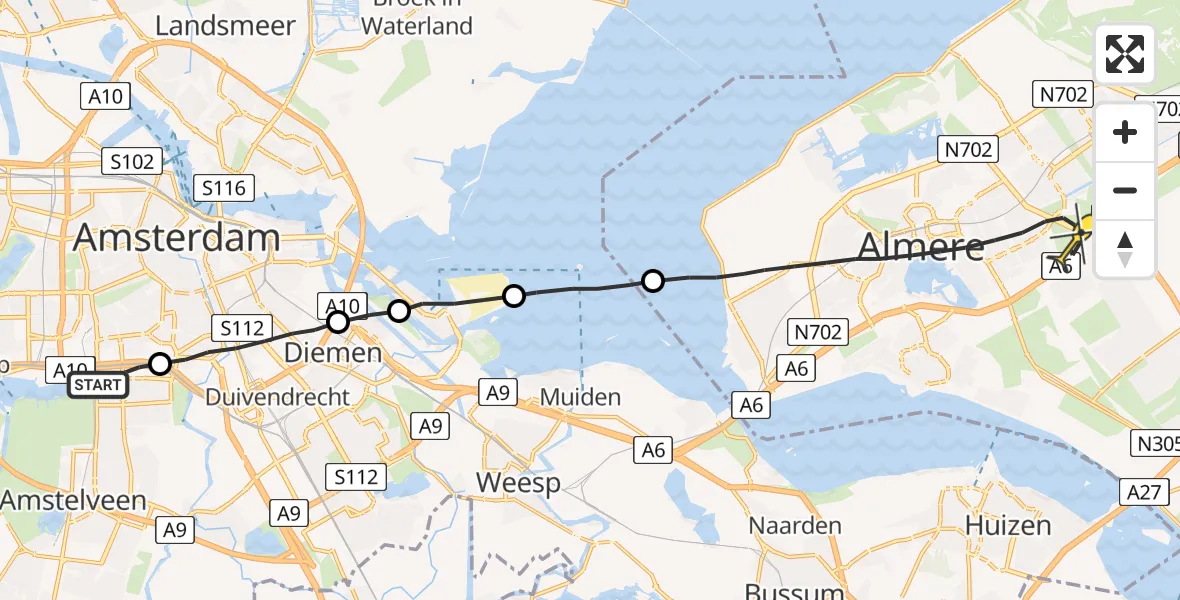 Routekaart van de vlucht: Lifeliner 1 naar Almere