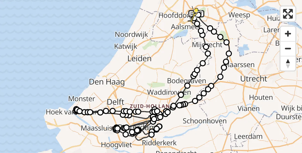 Routekaart van de vlucht: Politieheli naar Schiphol