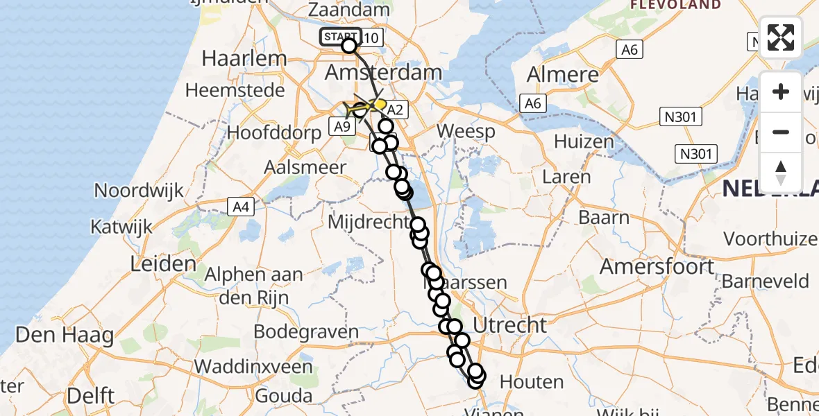 Routekaart van de vlucht: Lifeliner 1 naar VU Medisch Centrum Amsterdam