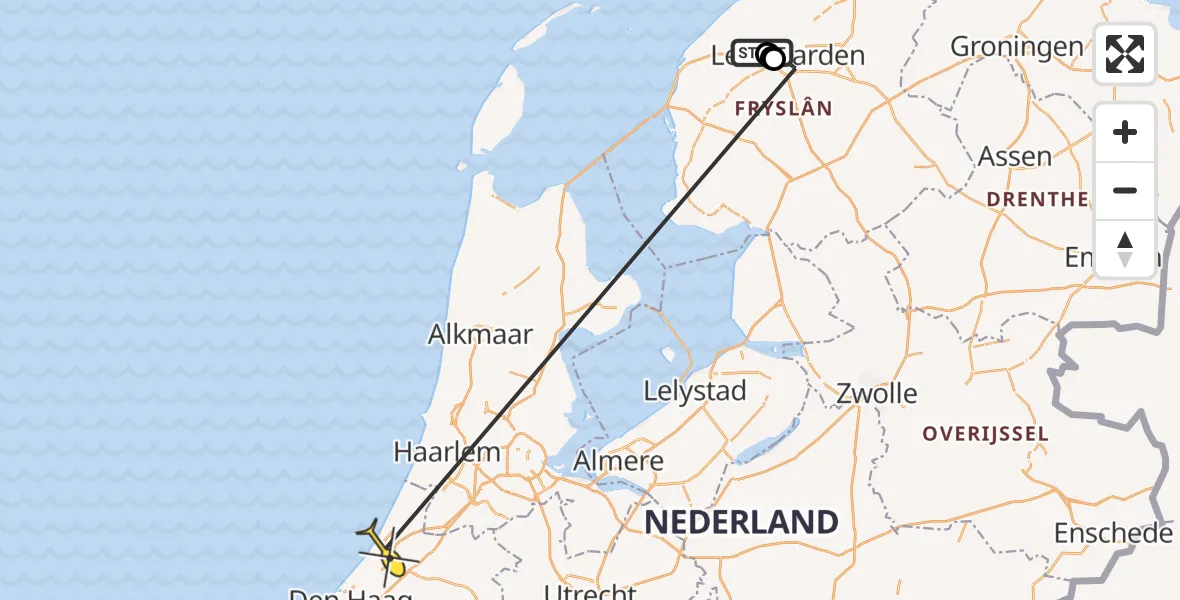 Routekaart van de vlucht: Ambulanceheli naar Katwijk