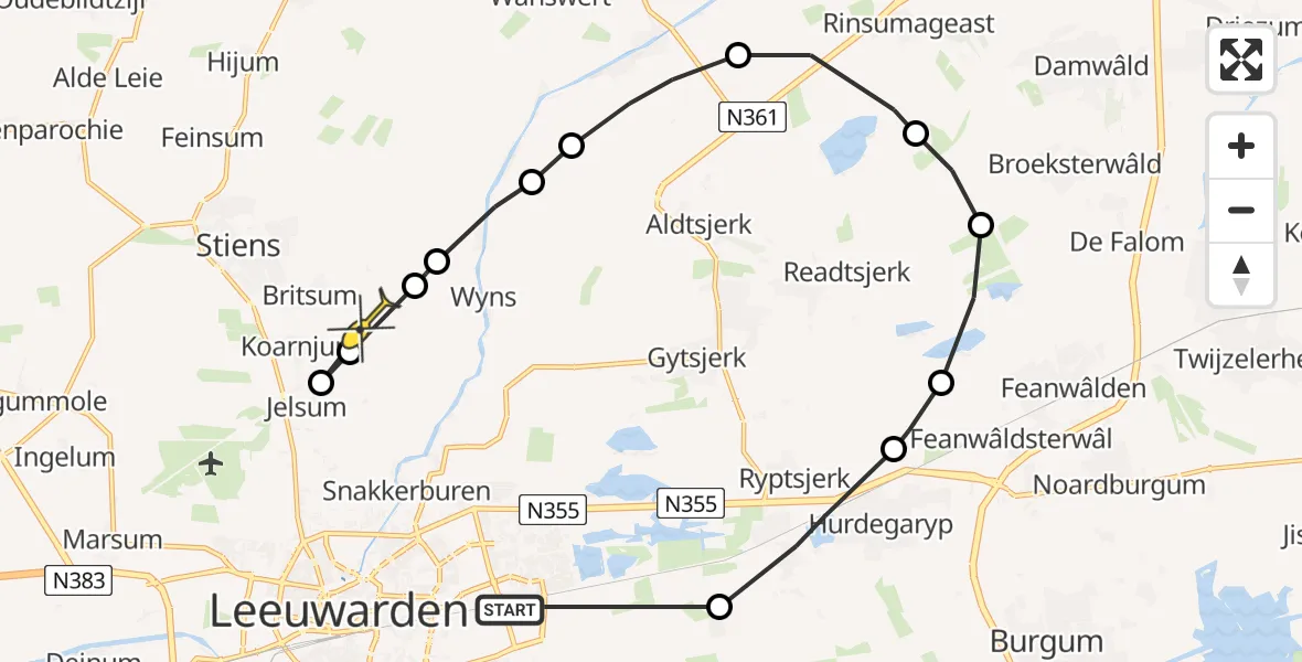 Routekaart van de vlucht: Ambulancehelikopter naar Britsum