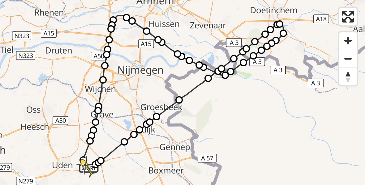 Routekaart van de vlucht: Lifeliner 3 naar Vliegbasis Volkel