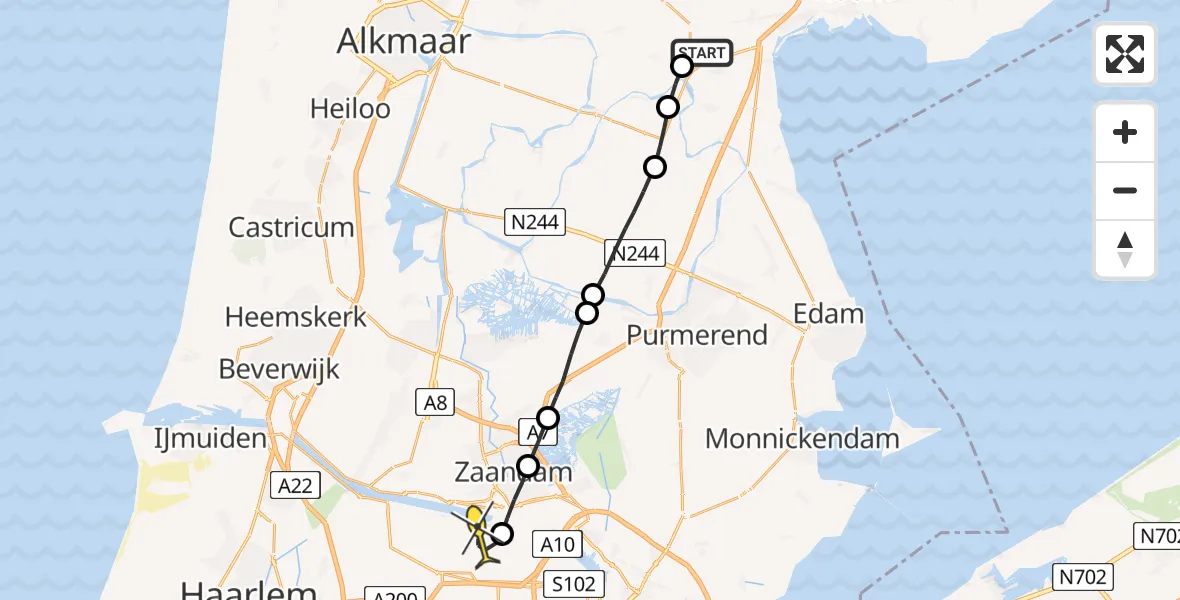 Routekaart van de vlucht: Lifeliner 1 naar Amsterdam Heliport