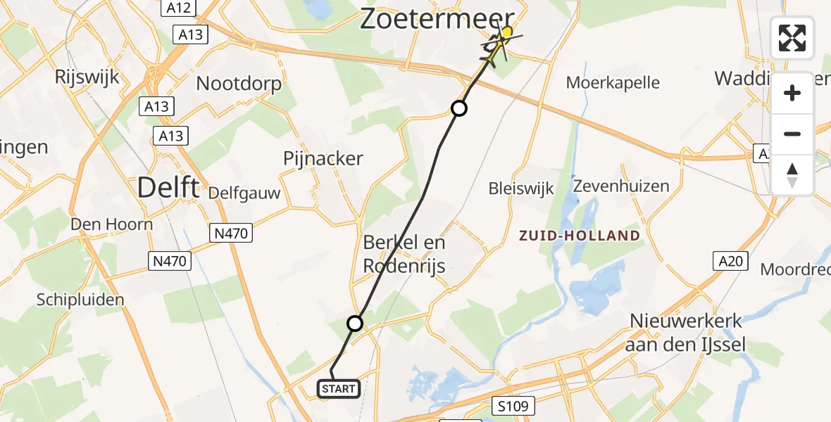 Routekaart van de vlucht: Lifeliner 2 naar Zoetermeer