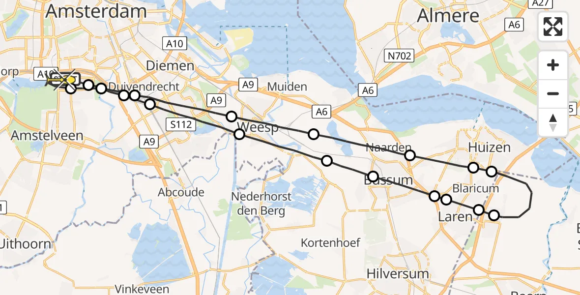 Routekaart van de vlucht: Lifeliner 1 naar VU Medisch Centrum Amsterdam