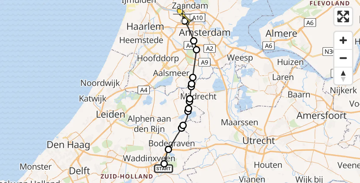 Routekaart van de vlucht: Lifeliner 1 naar Amsterdam Heliport