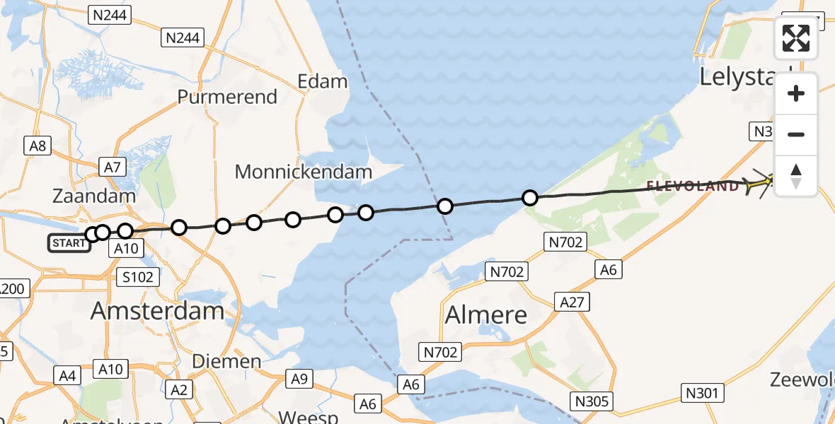 Routekaart van de vlucht: Lifeliner 1 naar Lelystad