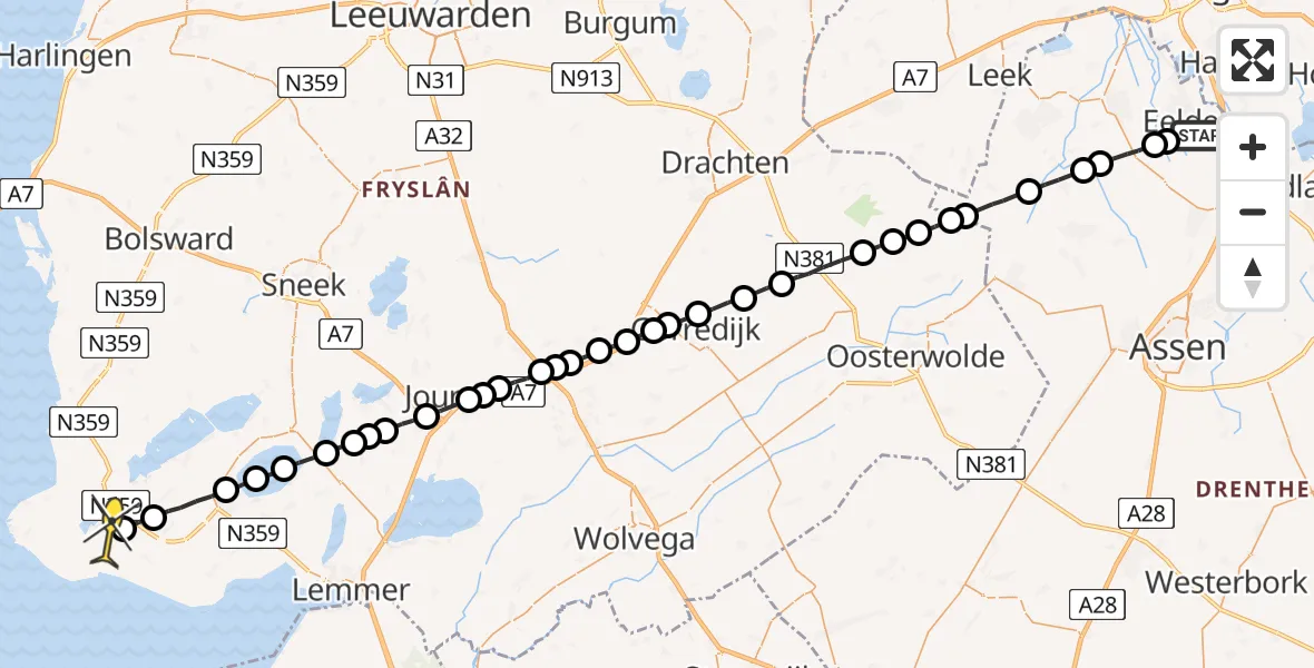 Routekaart van de vlucht: Lifeliner 4 naar Hemelum