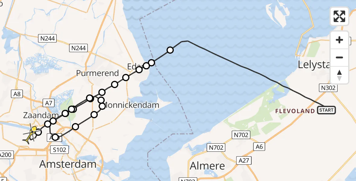 Routekaart van de vlucht: Lifeliner 1 naar Amsterdam Heliport