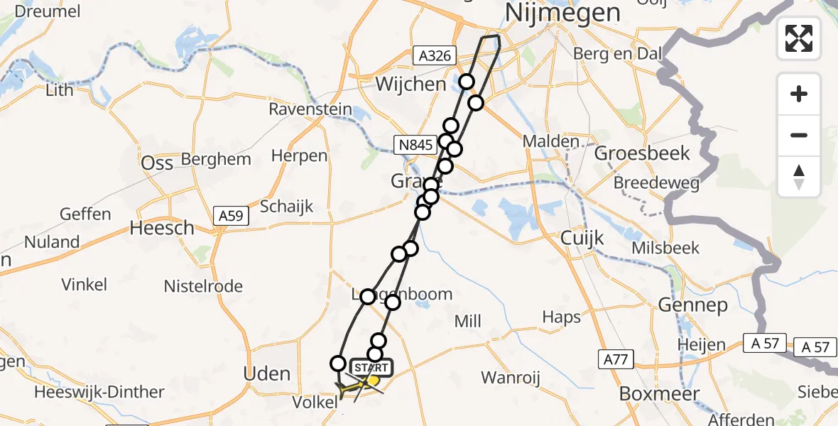 Routekaart van de vlucht: Lifeliner 3 naar Vliegbasis Volkel