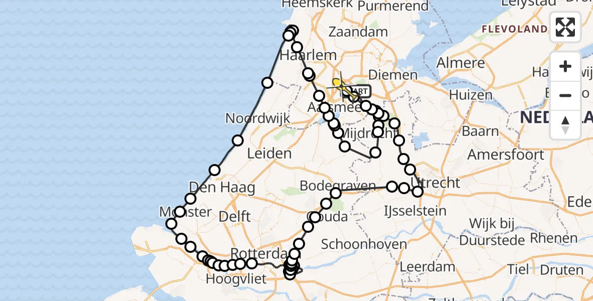 Routekaart van de vlucht: Politieheli naar Luchthaven Schiphol