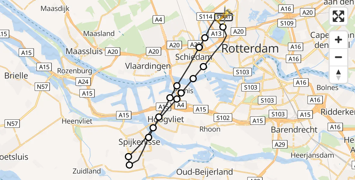 Vluchtroute Traumahelikopter Rotterdam The Hague Airport - Rotterdam The Hague Airport, 13 mei 2023, 09:49