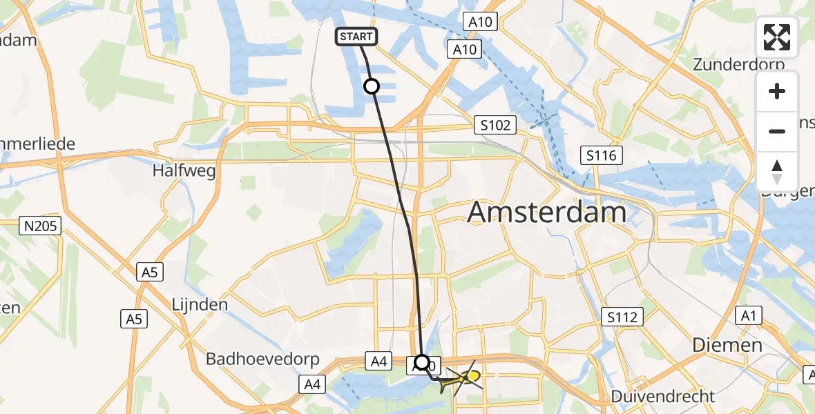 Routekaart van de vlucht: Lifeliner 1 naar VU Medisch Centrum Amsterdam