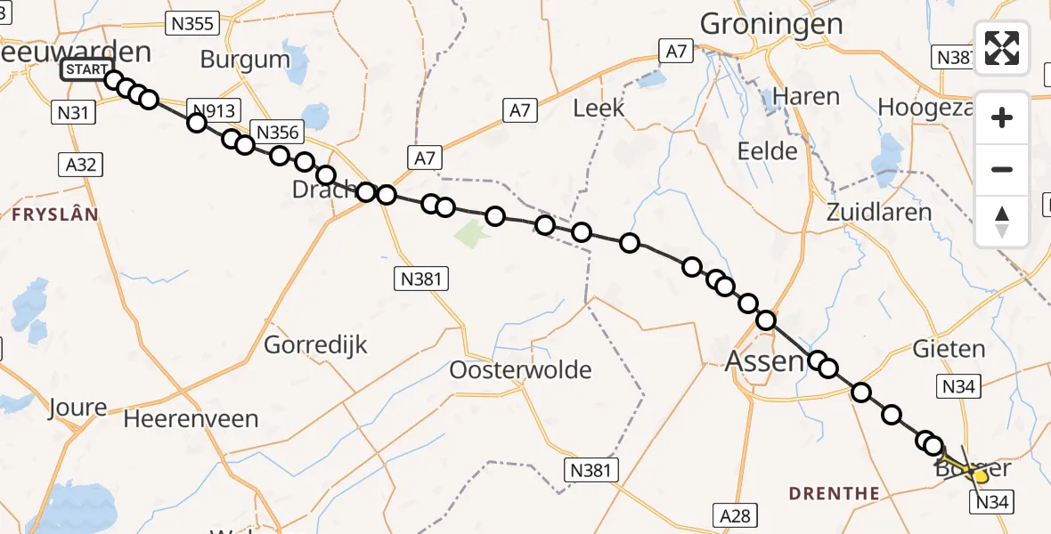 Routekaart van de vlucht: Lifeliner 4 naar Borger