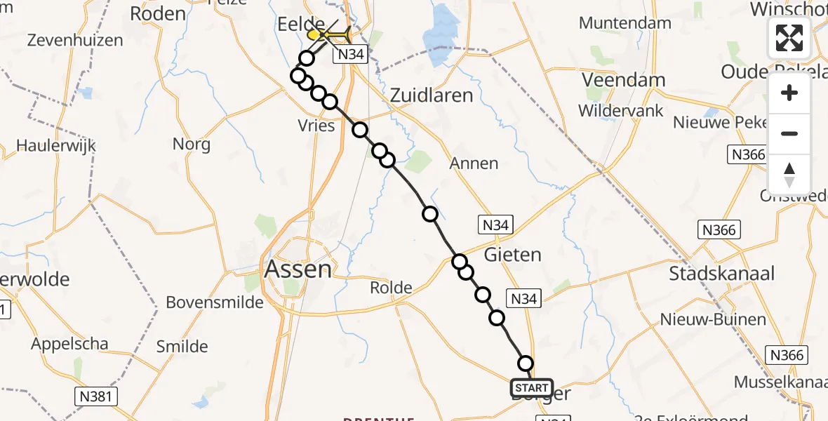 Routekaart van de vlucht: Lifeliner 4 naar Groningen Airport Eelde