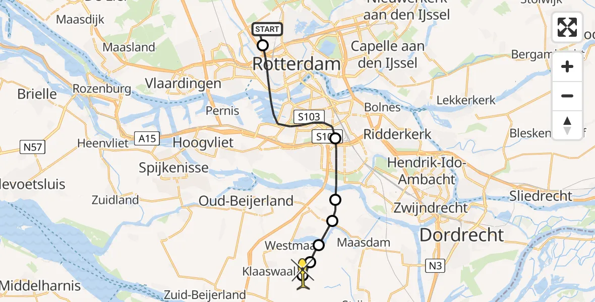 Routekaart van de vlucht: Lifeliner 2 naar Klaaswaal