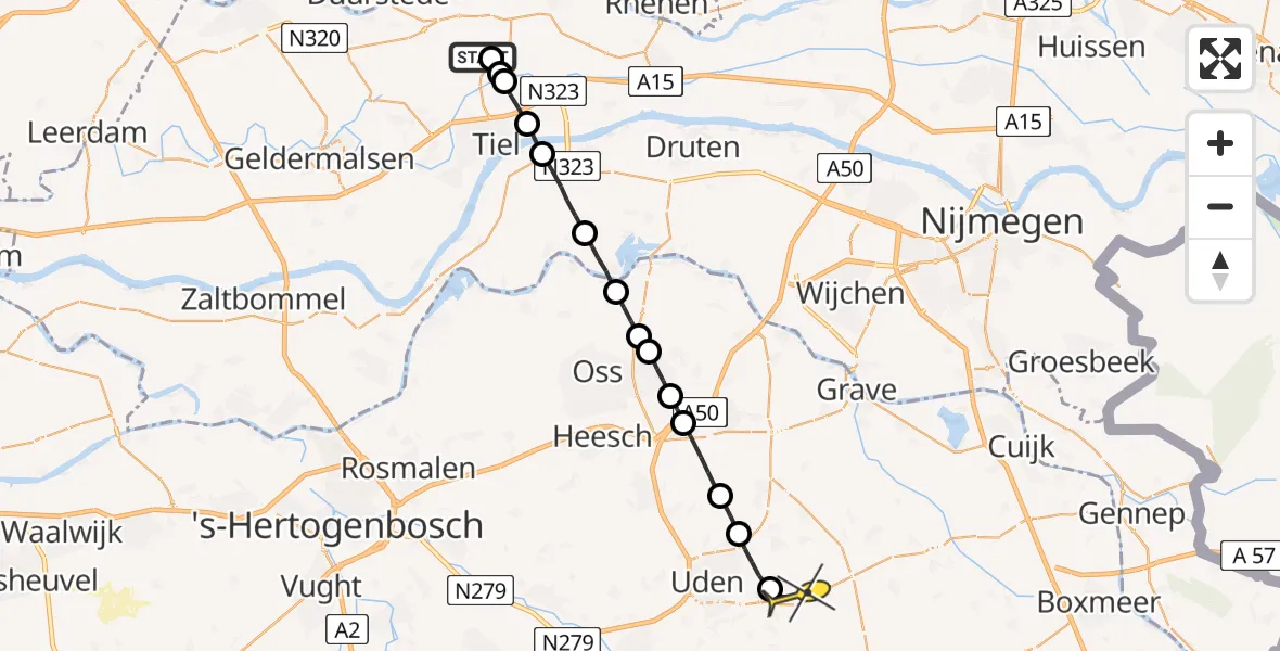 Routekaart van de vlucht: Lifeliner 3 naar Vliegbasis Volkel