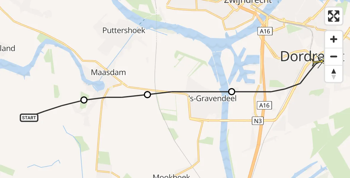 Routekaart van de vlucht: Lifeliner 2 naar Dordrecht