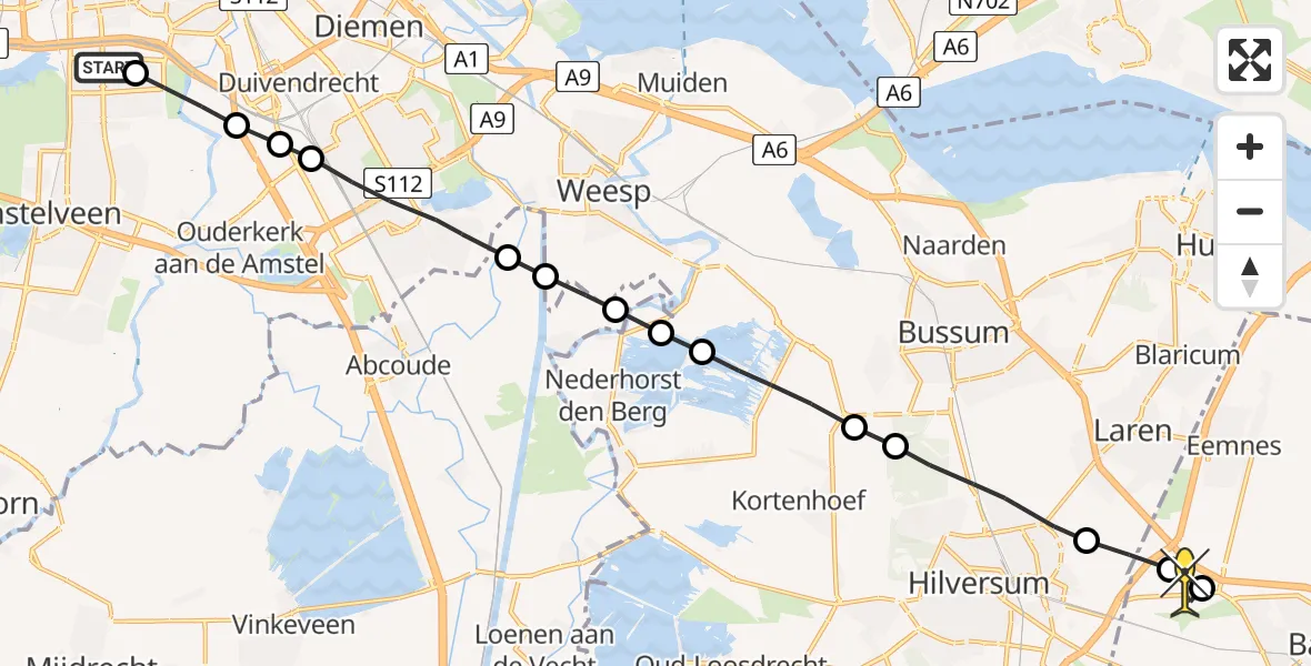 Routekaart van de vlucht: Lifeliner 1 naar Baarn