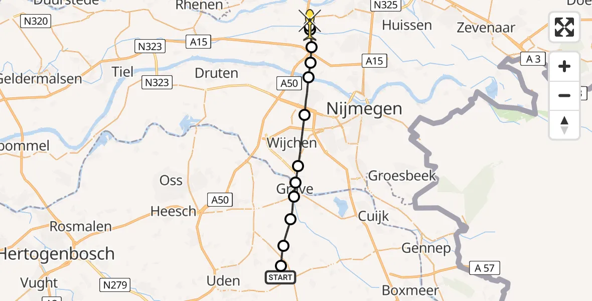 Routekaart van de vlucht: Lifeliner 3 naar Heteren