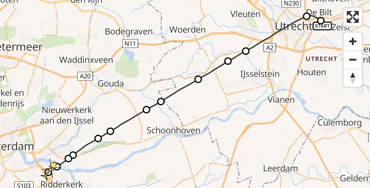 Routekaart van de vlucht: Lifeliner 1 naar Ridderkerk