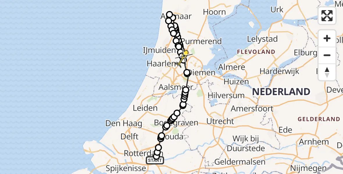 Routekaart van de vlucht: Lifeliner 1 naar Amsterdam Heliport