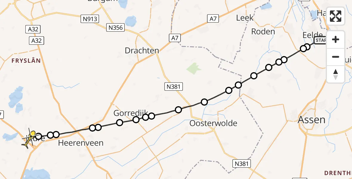 Routekaart van de vlucht: Lifeliner 4 naar Joure