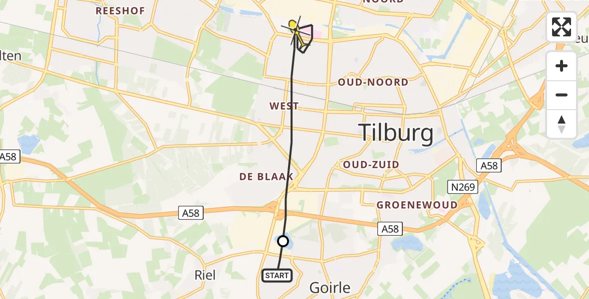 Routekaart van de vlucht: Lifeliner 2 naar Tilburg