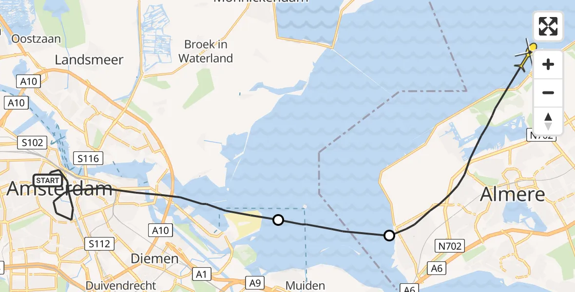 Routekaart van de vlucht: Politieheli naar Almere