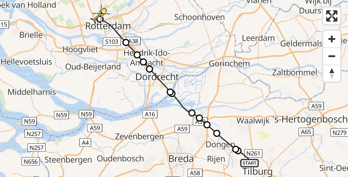 Routekaart van de vlucht: Lifeliner 2 naar Rotterdam The Hague Airport