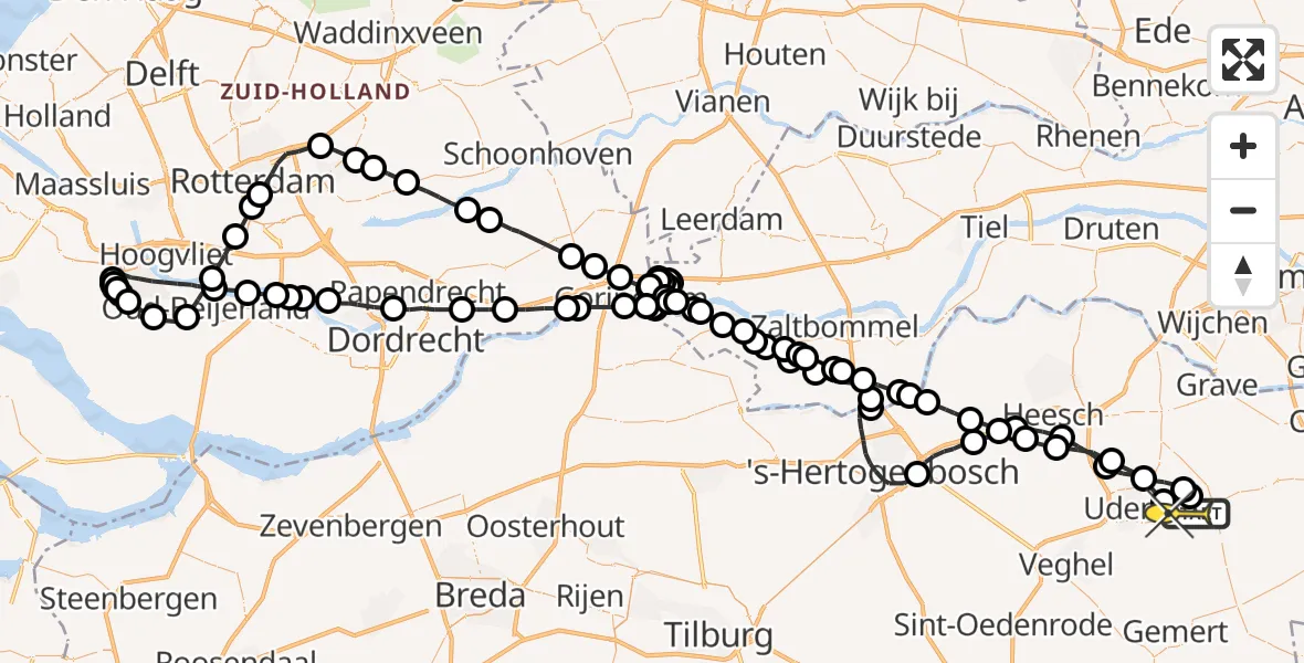 Routekaart van de vlucht: Politieheli naar Vliegbasis Volkel