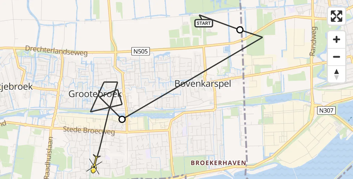 Routekaart van de vlucht: Politieheli naar Grootebroek