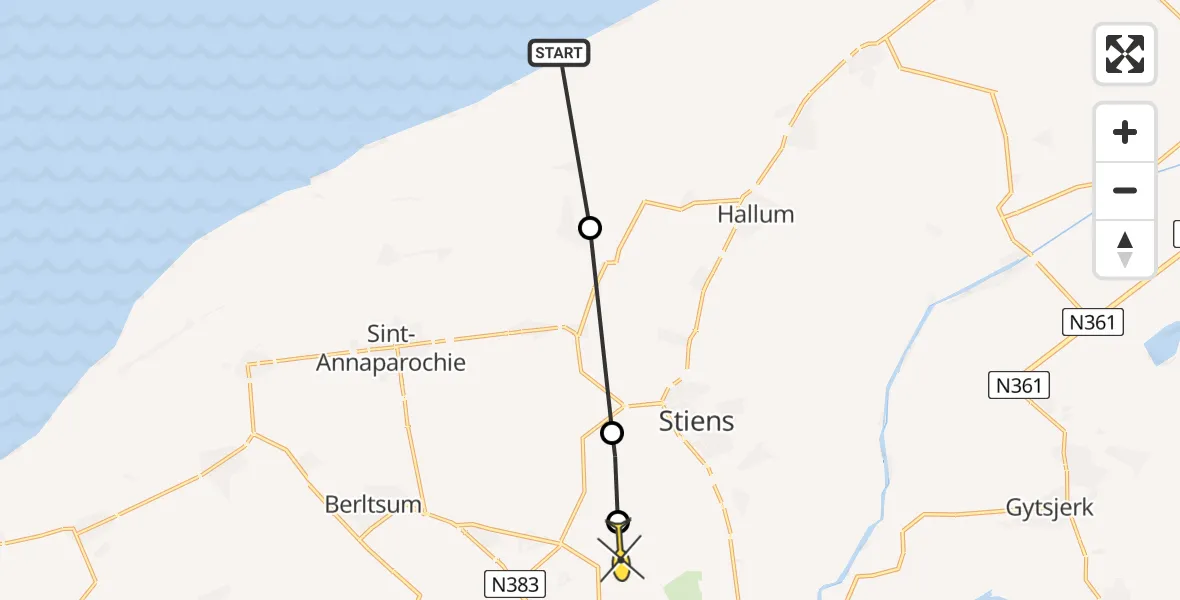 Routekaart van de vlucht: Ambulancehelikopter naar Leeuwarden