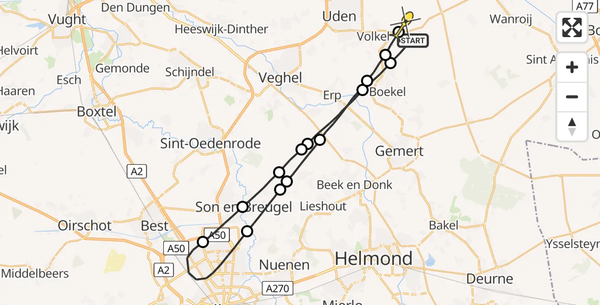 Routekaart van de vlucht: Lifeliner 3 naar Vliegbasis Volkel