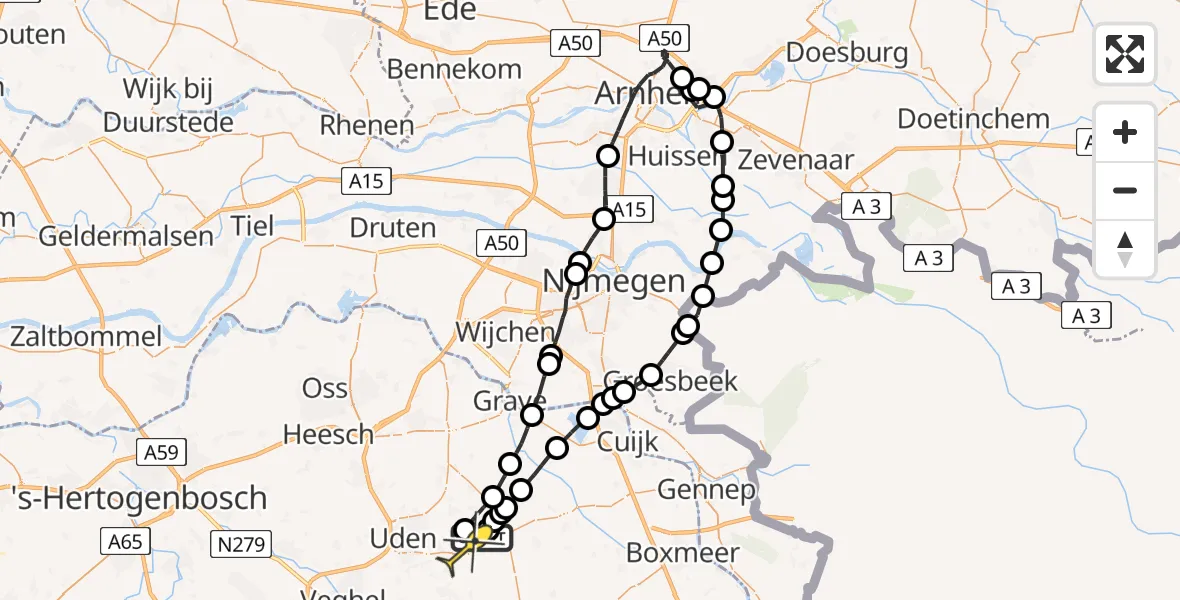 Routekaart van de vlucht: Lifeliner 3 naar Vliegbasis Volkel