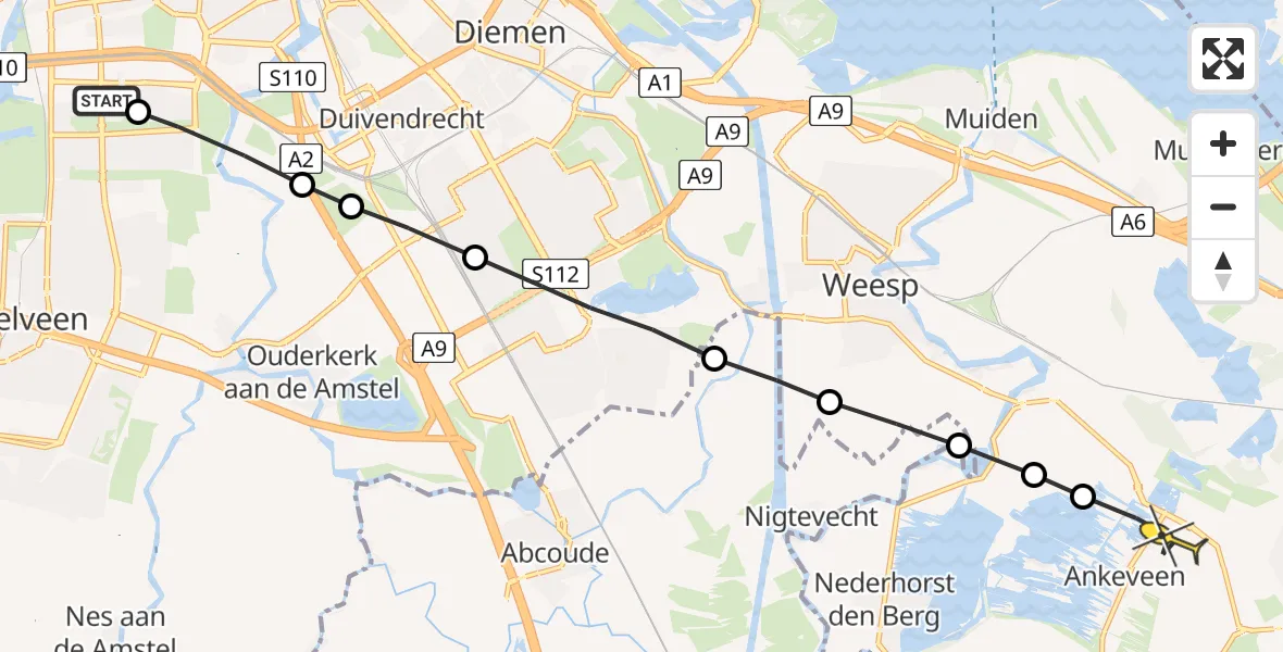 Routekaart van de vlucht: Lifeliner 1 naar Ankeveen