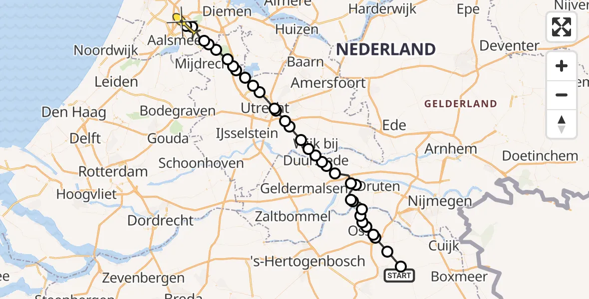 Routekaart van de vlucht: Politieheli naar Luchthaven Schiphol