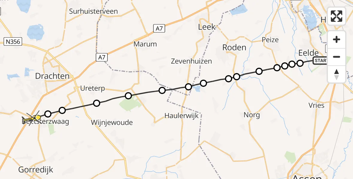 Routekaart van de vlucht: Lifeliner 4 naar Beetsterzwaag