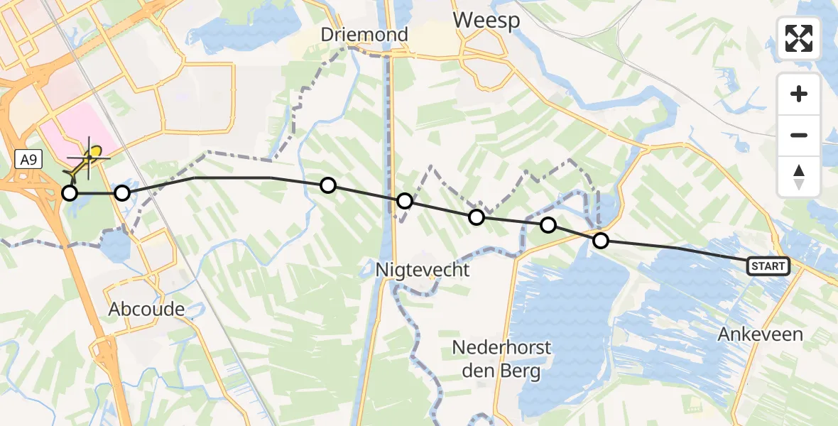 Routekaart van de vlucht: Lifeliner 1 naar Academisch Medisch Centrum (AMC)