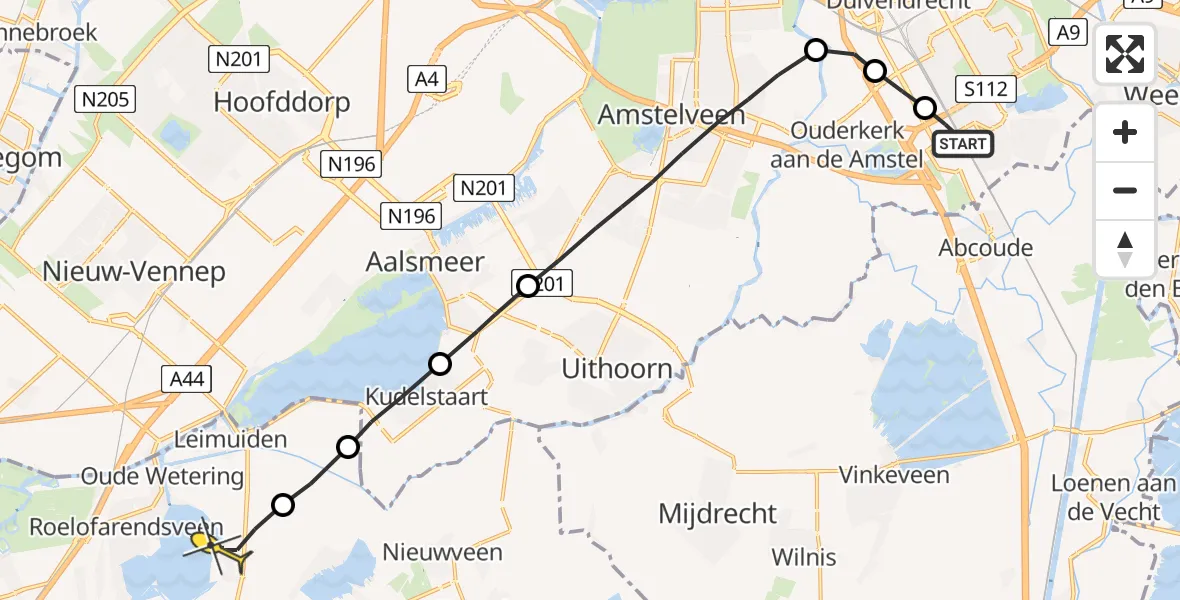 Routekaart van de vlucht: Lifeliner 1 naar Rijnsaterwoude