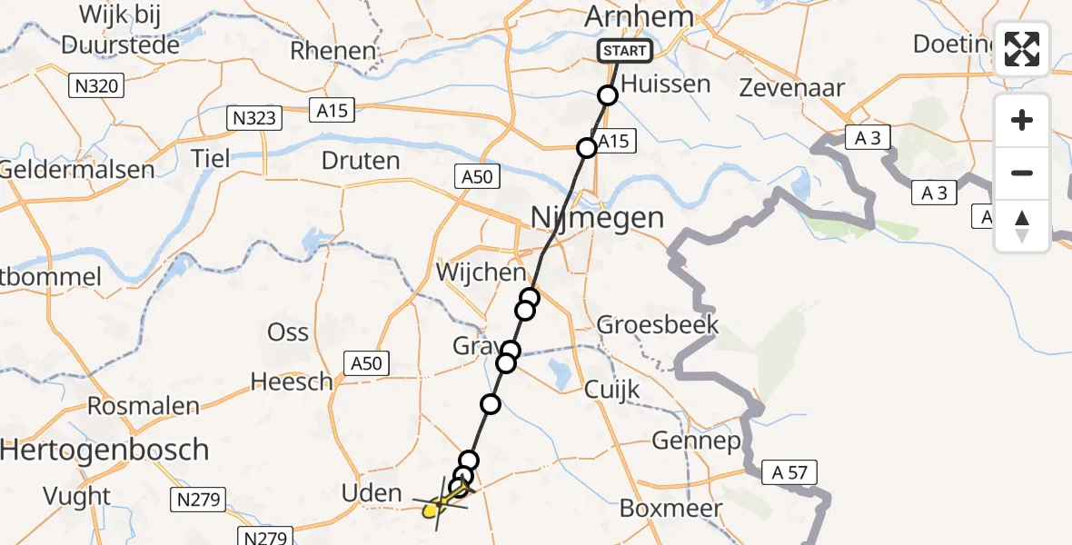 Routekaart van de vlucht: Lifeliner 3 naar Vliegbasis Volkel