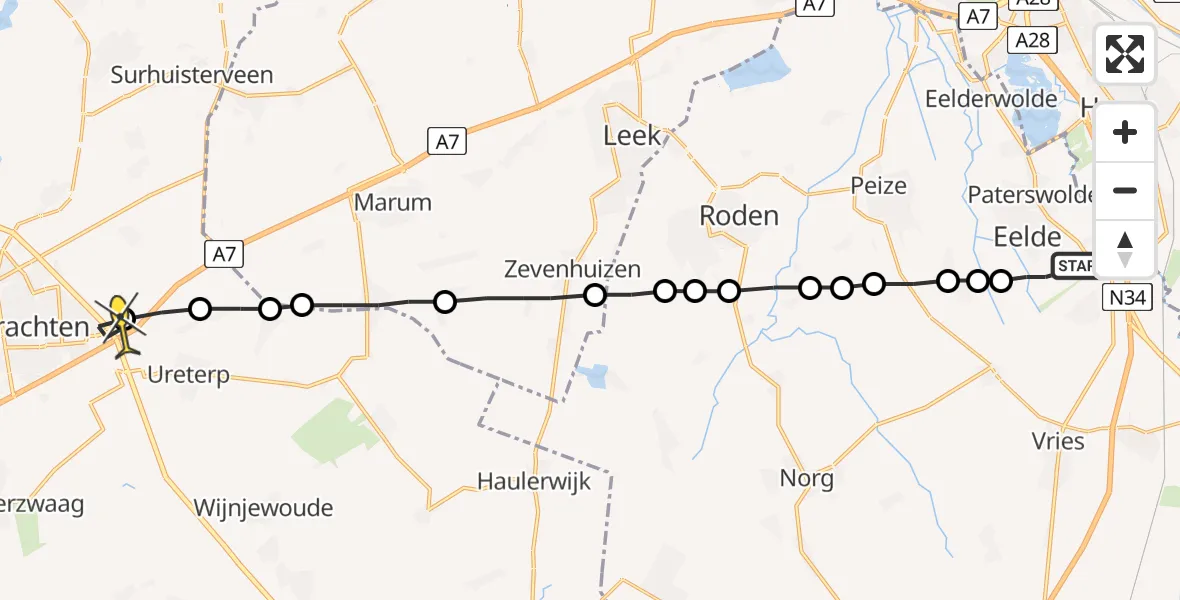 Routekaart van de vlucht: Lifeliner 4 naar Vliegveld Drachten