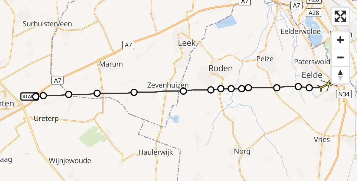 Routekaart van de vlucht: Lifeliner 4 naar Groningen Airport Eelde