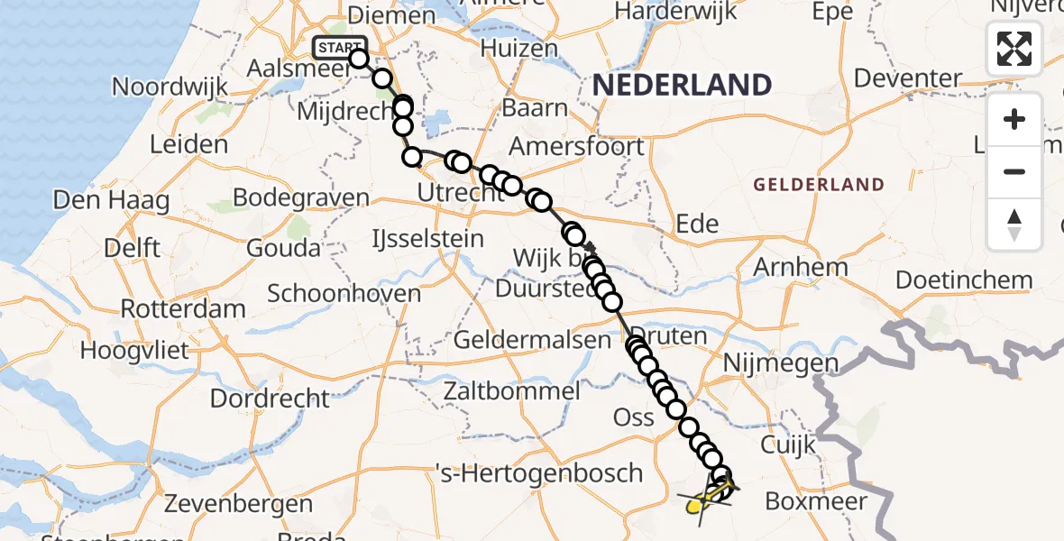 Routekaart van de vlucht: Politieheli naar Vliegbasis Volkel