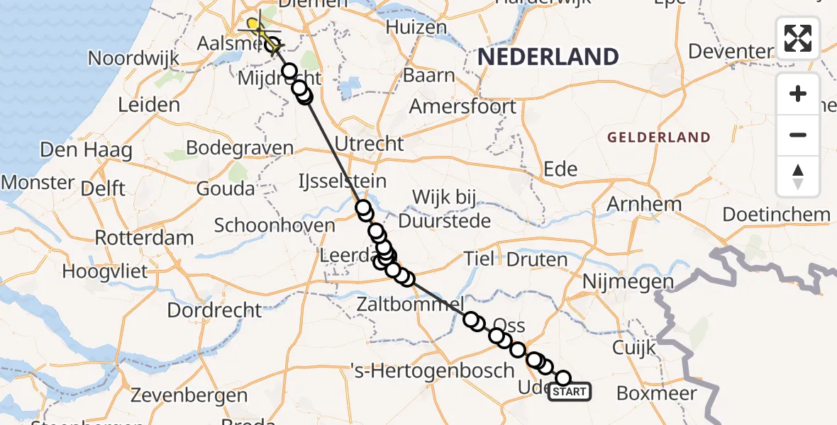 Routekaart van de vlucht: Politieheli naar Amstelveen