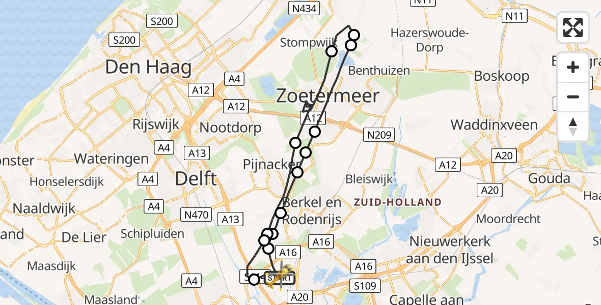 Vluchtroute Traumahelikopter Rotterdam The Hague Airport - Rotterdam The Hague Airport, 13 mei 2023, 20:28