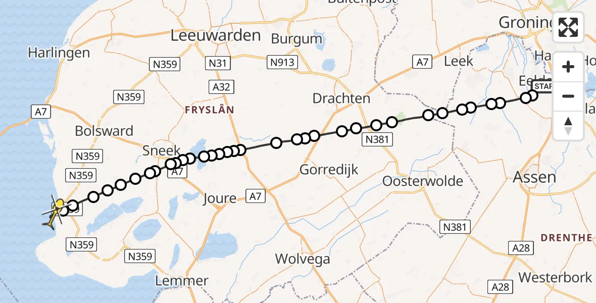 Routekaart van de vlucht: Lifeliner 4 naar Hindeloopen